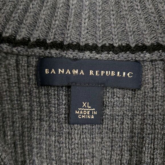 Banana Republic Sweater Men XL Gray Wool Ribbed Pullover Heavyweight Epaulettes - Picture 9 of 12
